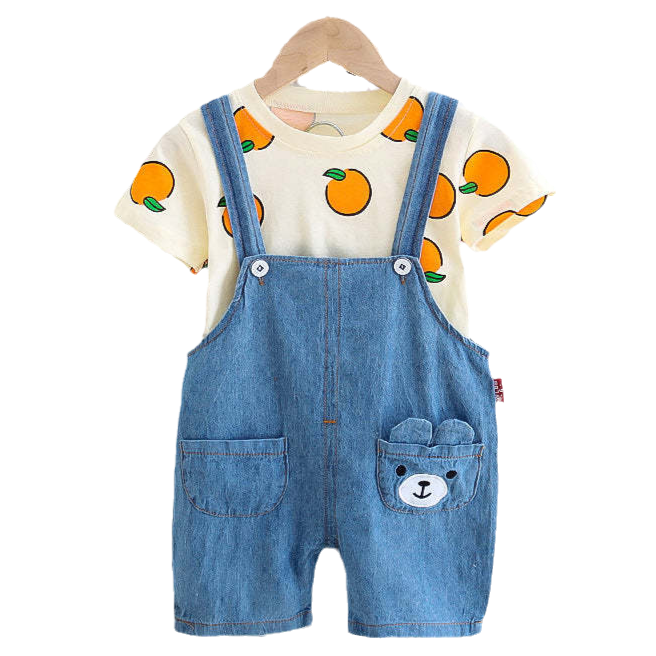 2 Pieces Set Baby Kid Boys Cartoon Print T-Shirts And Jumpsuits