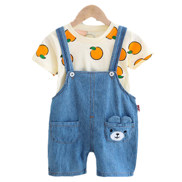 2 Pieces Set Baby Kid Boys Cartoon Print T-Shirts And Jumpsuits