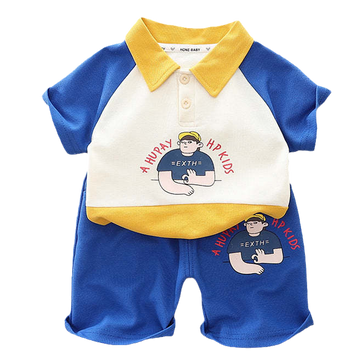 2 Pieces Set Baby Kid Boys Cartoon Print Polo Shirts And Letters Shorts