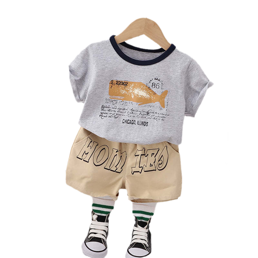 2 Pieces Set Baby Kid Boys Letters Print T-Shirts And Shorts