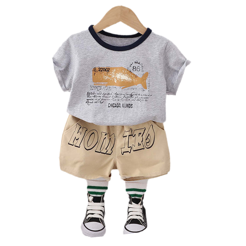 2 Pieces Set Baby Kid Boys Letters Print T-Shirts And Shorts