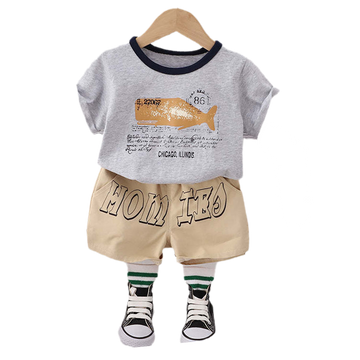 2 Pieces Set Baby Kid Boys Letters Print T-Shirts And Shorts