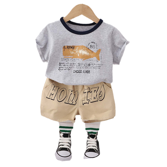 2 Pieces Set Baby Kid Boys Letters Print T-Shirts And Shorts