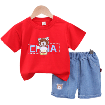 2 Pieces Set Baby Kid Boys Letters Cartoon Print T-Shirts And Embroidered Shorts