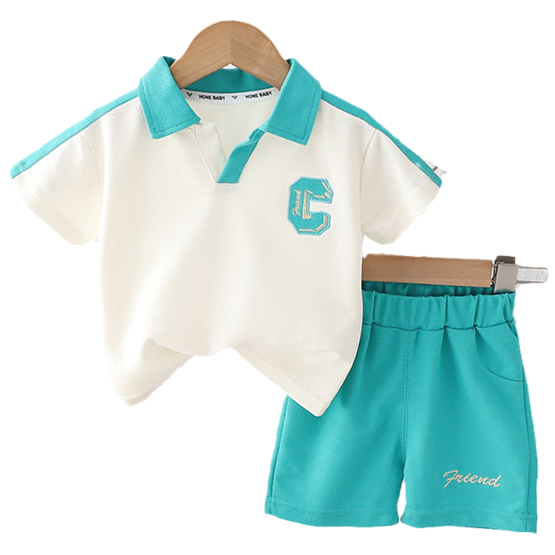 2 Pieces Set Baby Kid Boys Letters Polo Shirts And Shorts