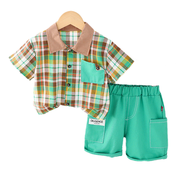 2 Pieces Set Baby Kid Boys Checked Shirts And Letters Shorts