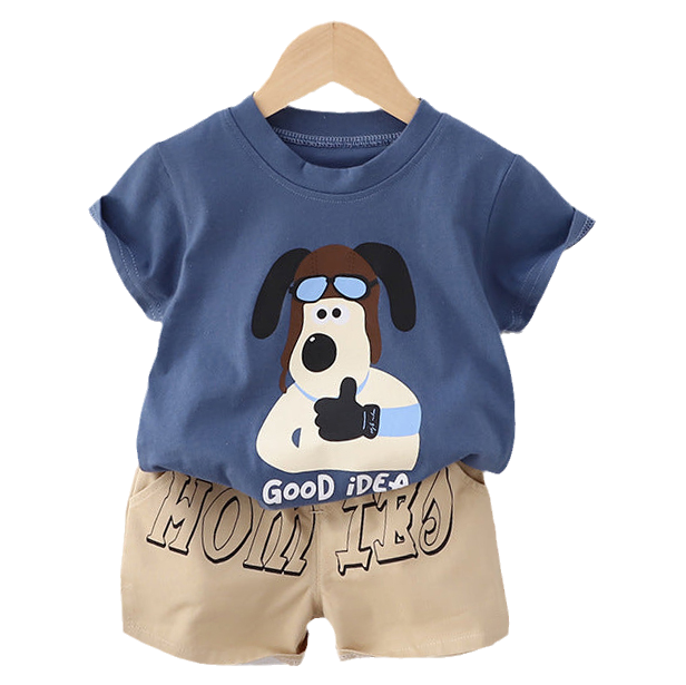 2 Pieces Set Baby Kid Boys Letters Animals Cartoon Print T-Shirts And Shorts