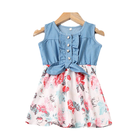 Mommy And Me Baby Kid Color-blocking Flower Dresses