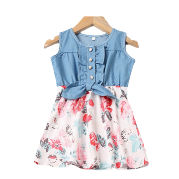 Mommy And Me Baby Kid Color-blocking Flower Dresses