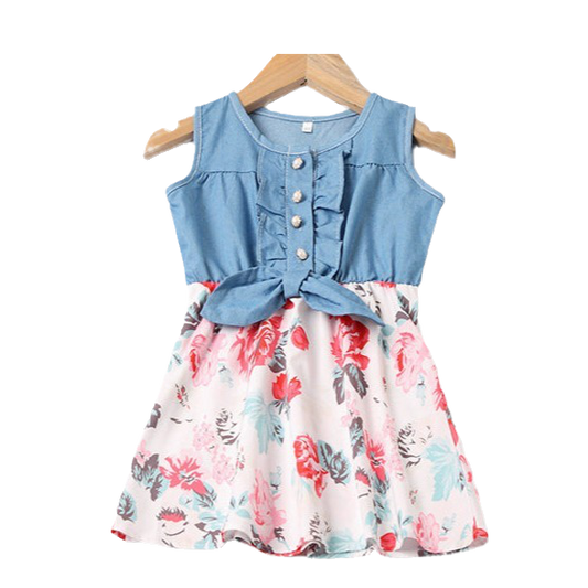 Mommy And Me Baby Kid Color-blocking Flower Dresses