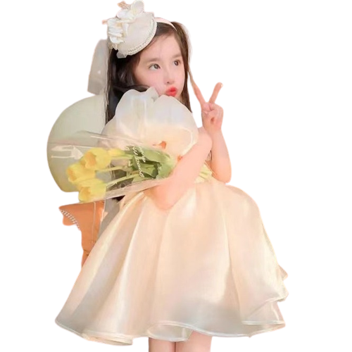 Fashion Kid Girls Solid Color Bow Birthday Dresses Princess Dresses