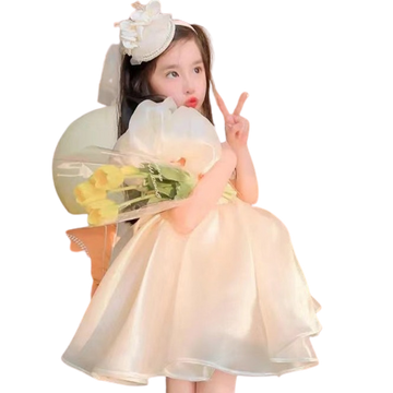 Fashion Kid Girls Solid Color Bow Birthday Dresses Princess Dresses