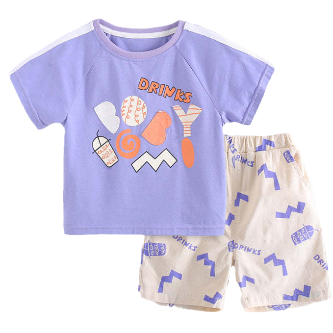 2 Pieces Set Baby Kid Boys Letters Cartoon Print T-Shirts And Shorts