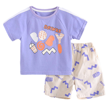 2 Pieces Set Baby Kid Boys Letters Cartoon Print T-Shirts And Shorts