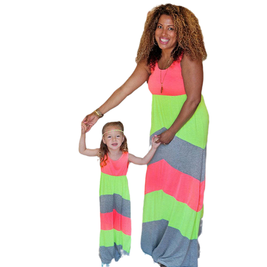 Mommy And Me Baby Kid Color-blocking Dresses