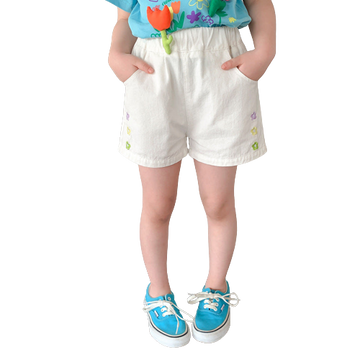 Baby Kid Girls Flower Embroidered Shorts