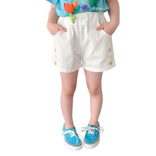 Baby Kid Girls Flower Embroidered Shorts