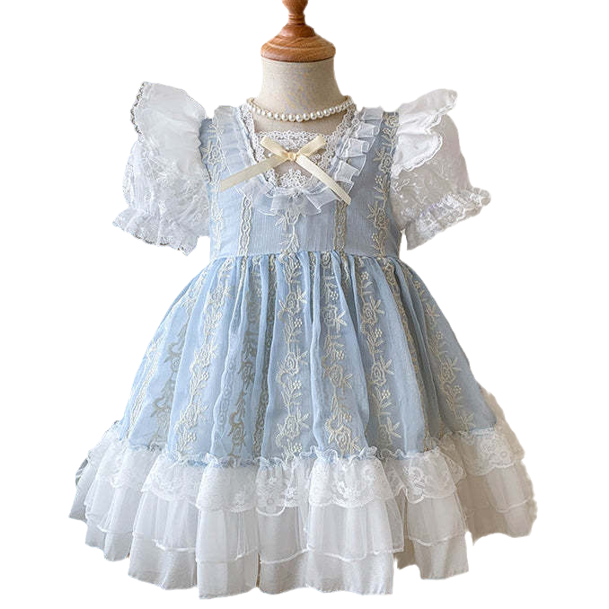 Baby Kid Girls Bow Lace Embroidered Dressy Dresses Princess Dresses