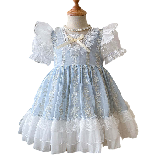 Baby Kid Girls Bow Lace Embroidered Dressy Dresses Princess Dresses