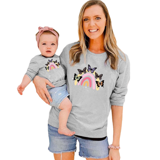 Mommy And Me Baby Kid Rainbow Butterfly Hoodies Sweatshirts