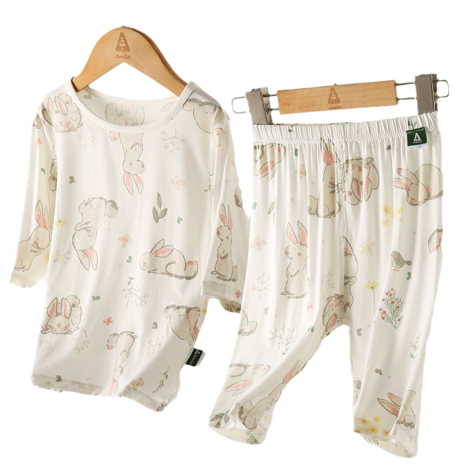 Cute 2 Pieces Set Baby Kid Unisex Rabbit Print Tops And Pants