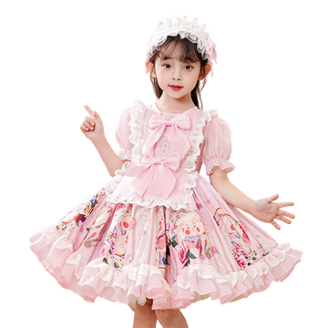 Cute Kid Girls Cartoon Bow Print Birthday Dresses Princess Dresses