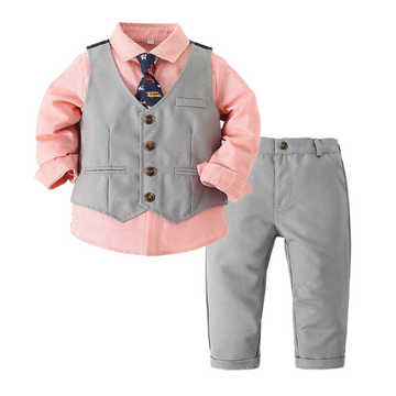 3 Pieces Set Baby Kid Boys Birthday Party Solid Color Bow Shirts And Color-blocking Vests Waistcoats And Pants