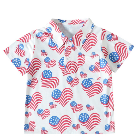 Fashion Baby Kid Boys Cartoon Print Independence Day Polo Shirts