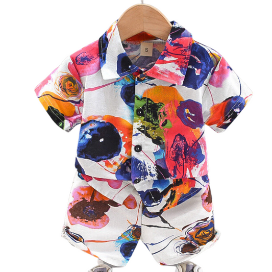 2 Pieces Set Baby Kid Boys Print Shirts And Shorts