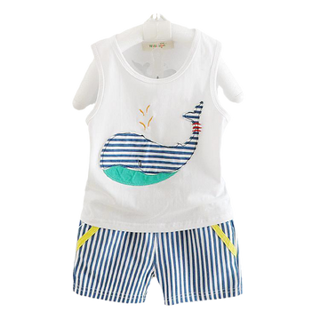 2 Pieces Set Baby Kid Boys Cartoon Tank Tops And Striped Shorts