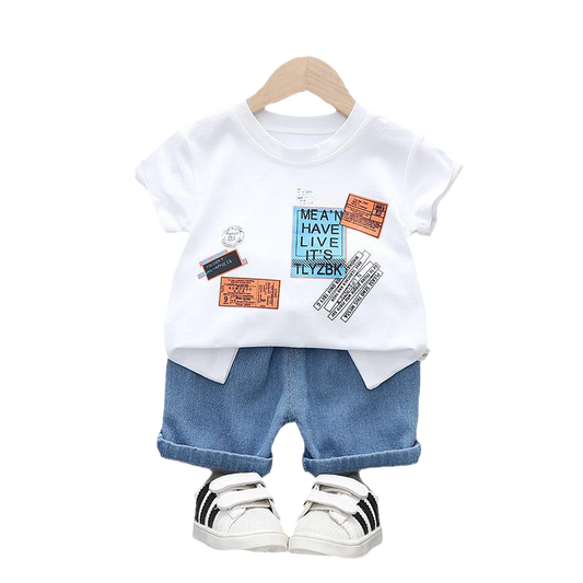 2 Pieces Set Baby Kid Boys Letters T-Shirts And Solid Color Shorts