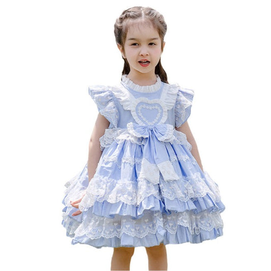 Baby Kid Girls Love heart Bow Lace Embroidered Dressy Birthday Party Dresses Princess Dresses