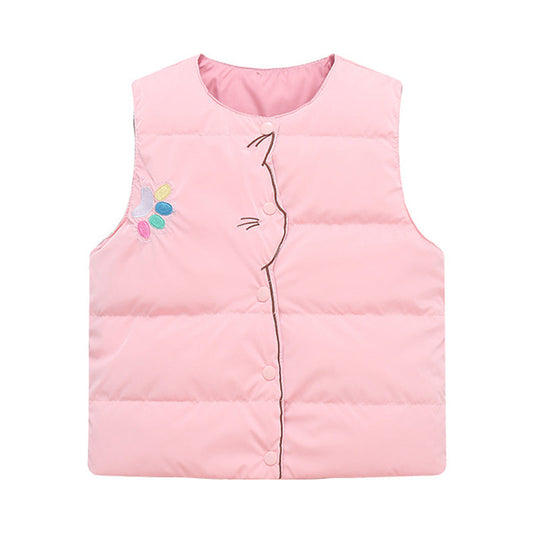 Kid Girls Boys Color-blocking Cartoon Ribbon Print Vests Waistcoats