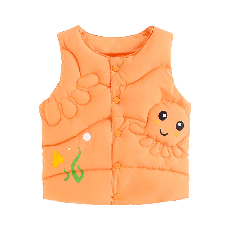 Baby Kid Girls Boys Color-blocking Animals Cartoon Plant Print Vests Waistcoats