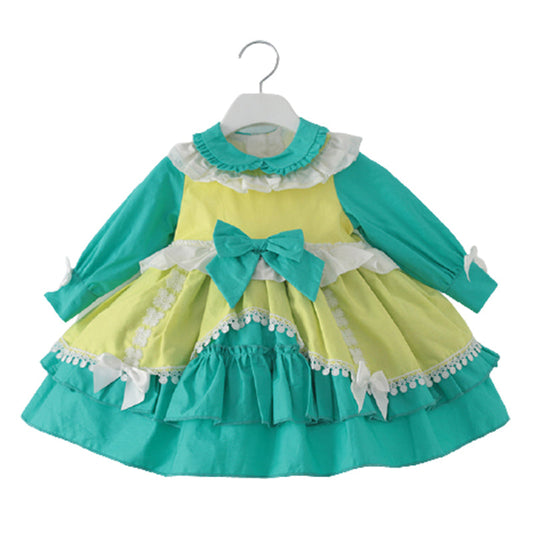 Baby Kid Girls Color-blocking Bow Dressy Birthday Party Spanish Dresses Princess Dresses