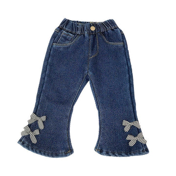 Baby Kid Girls Checked Bow Jeans