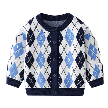 Baby Kid Unisex Checked Cartoon Crochet Cardigan