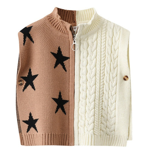 Baby Kid Unisex Striped Star Crochet Jackets Outwears Vests Waistcoats