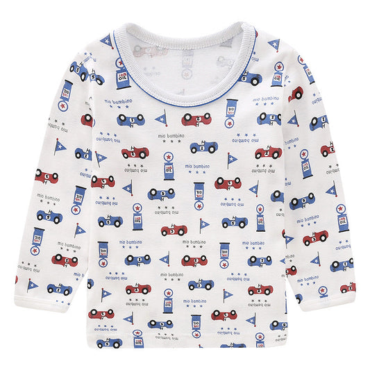 Baby Kid Boys Striped Car Cartoon Print Tops