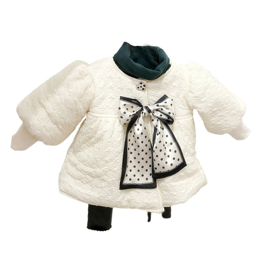 Baby Kid Girls Solid Color Polka dots Bow Jackets Outwears