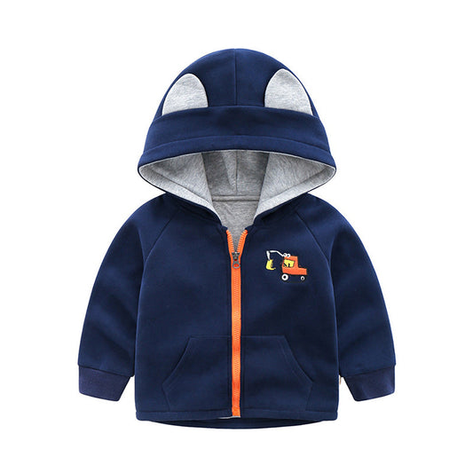 Baby Kid Boys Car Cartoon Embroidered Hooded Jackets Outwears