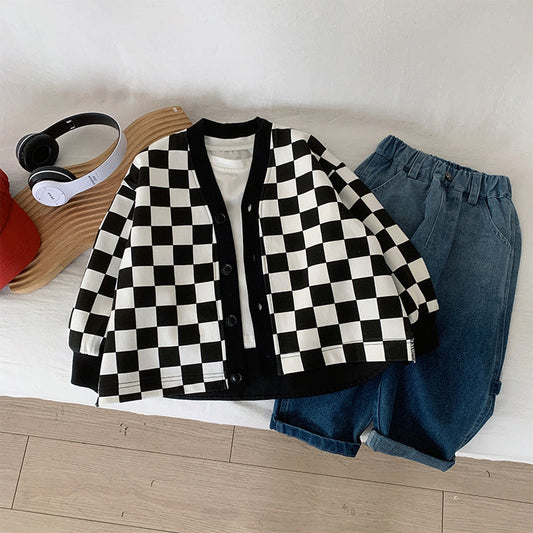 Baby Kid Boys Letters Checked Jackets Outwears