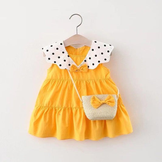 Cute Baby Girls Polka dots Bow Print Dresses And Bag