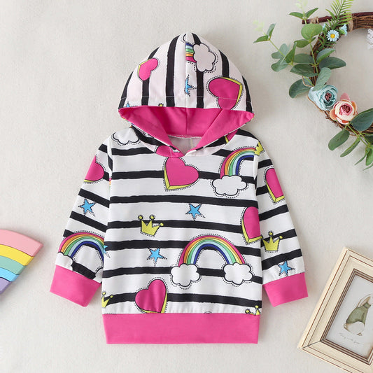 Baby Kid Girls Striped Rainbow Love heart Print Hoodies Swearshirts