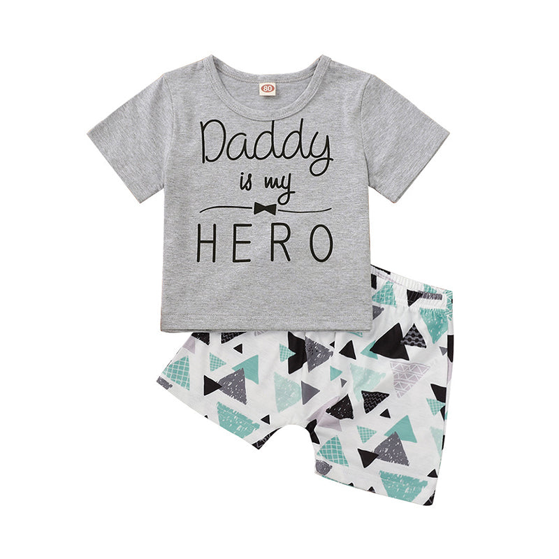 2-Piece Baby Boy Daddy Is My Hero Set Top & Triangle Print Shorts