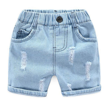 Fashion Baby Kid Unisex Solid Color Ripped Shorts Jeans