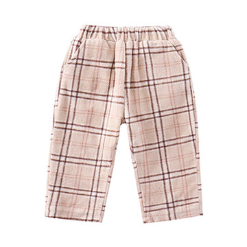 Baby Kid Girls Color-blocking Checked Pants