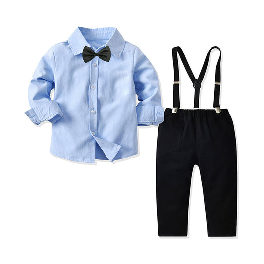 2 Pieces Set Baby Kid Boys Birthday Party Bow Shirts And Solid Color Jumpsuits