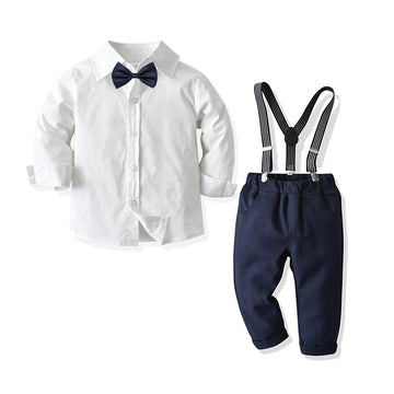 2 Pieces Set Baby Kid Boys Birthday Party Solid Color Bow Shirts And Pants