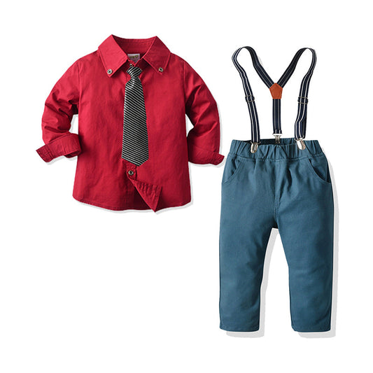 2 Pieces Set Baby Kid Boys Birthday Party Solid Color Shirts Striped And Bow Suits Jumpsuits Others accessories